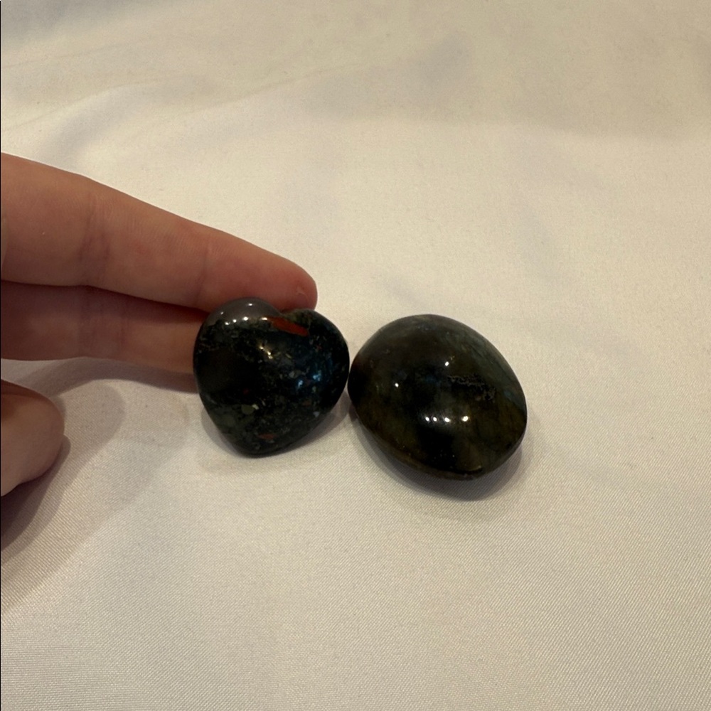 African Bloodstone Small Heart & Labradorite Small Palm Stone Crystal